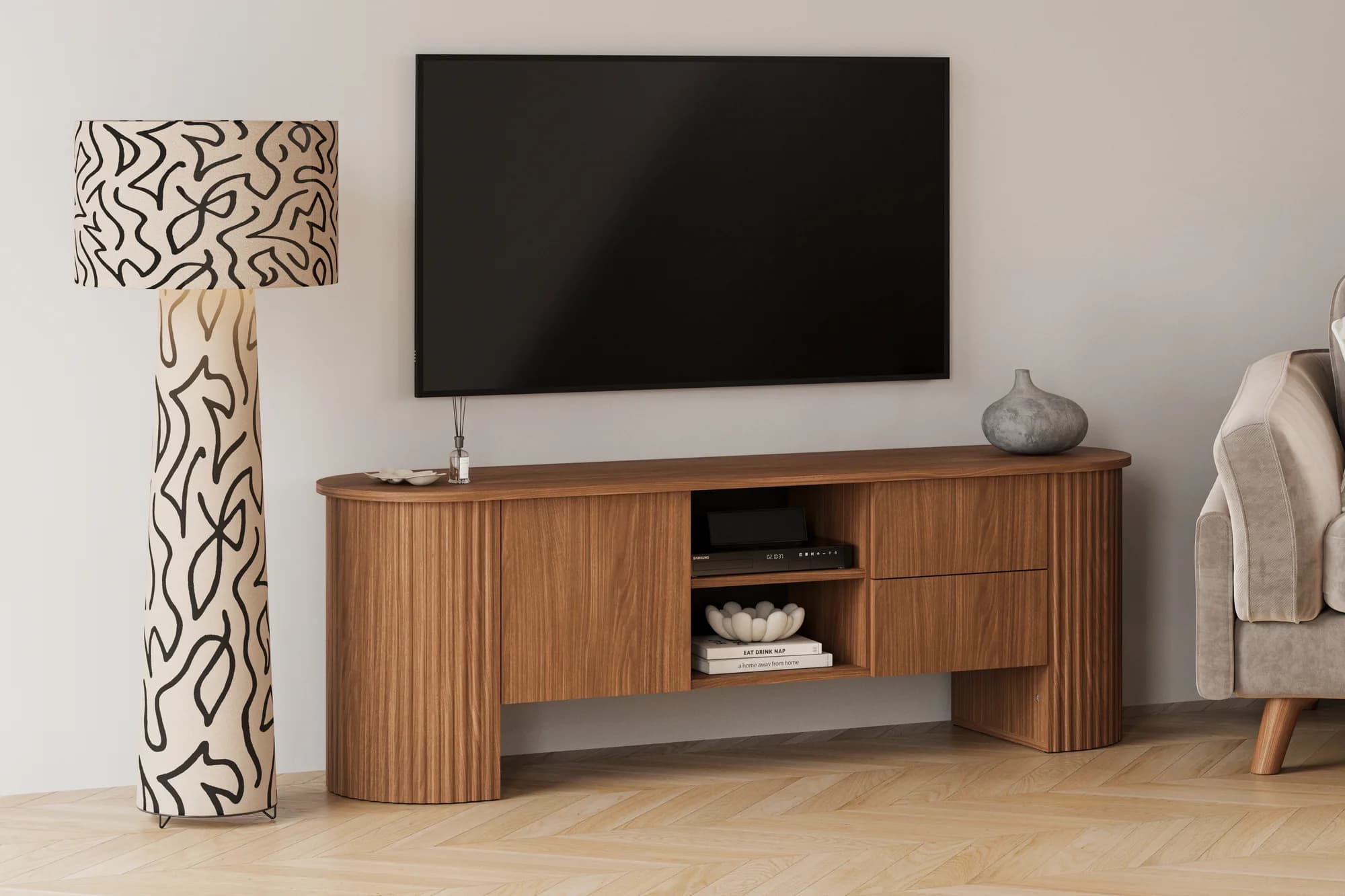 Comodă TV Cavo cu 1 ușă și 2 sertare, 180x45x60 cm — nuc Lincoln