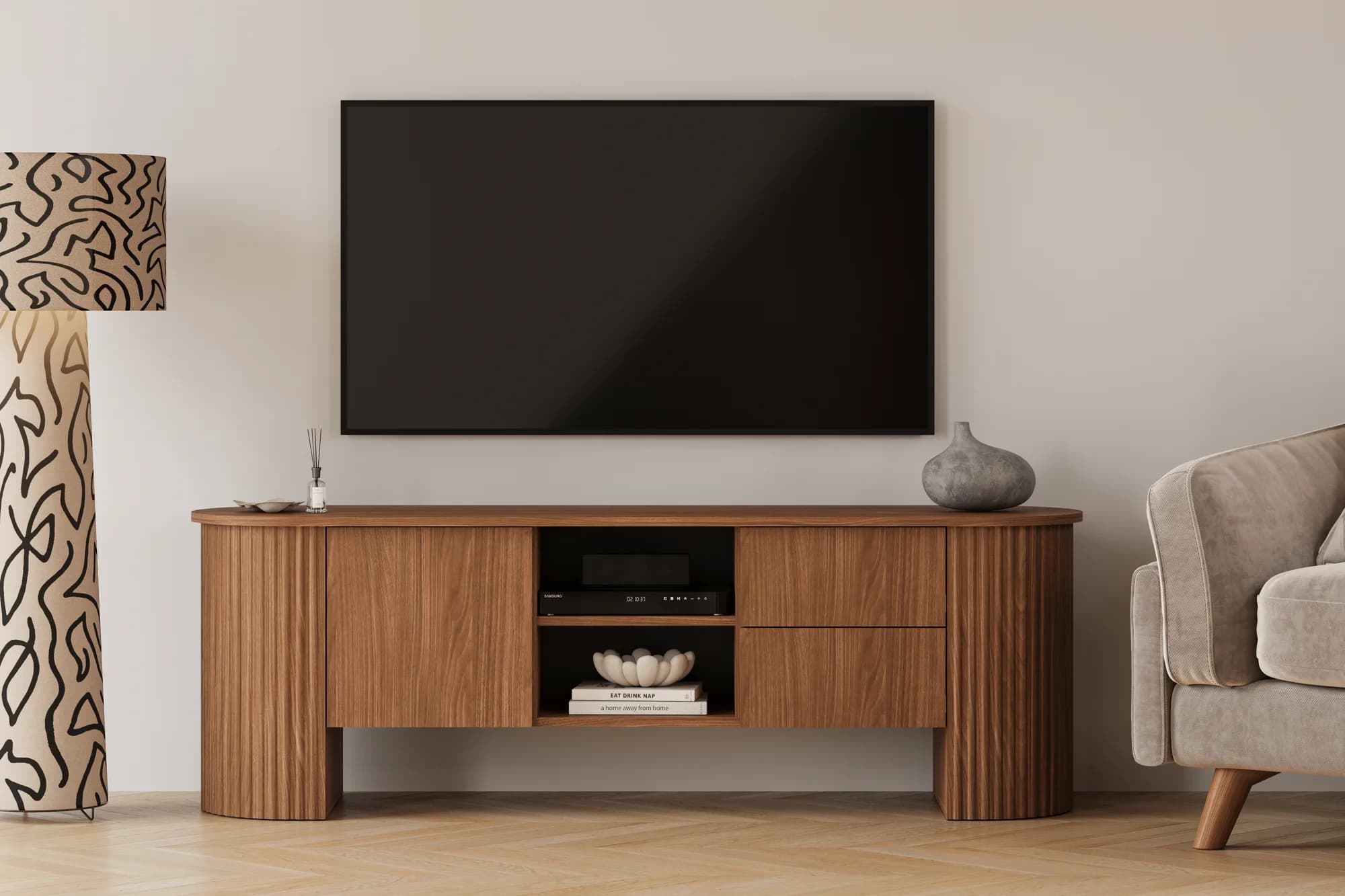 Comodă TV Cavo cu 1 ușă și 2 sertare, 180x45x60 cm — nuc Lincoln
