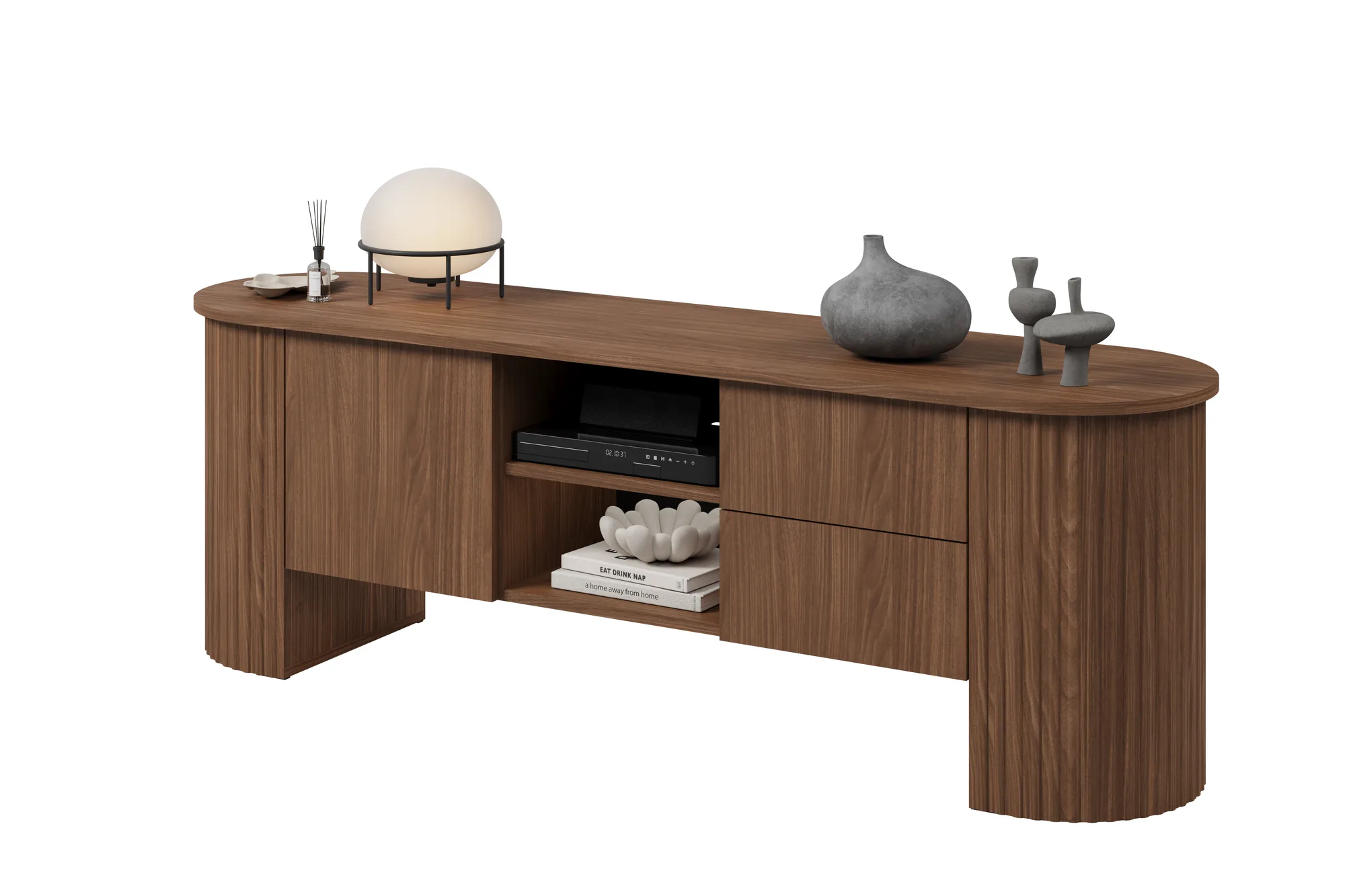 Comodă TV Cavo cu 1 ușă și 2 sertare, 180x45x60 cm — nuc Lincoln
