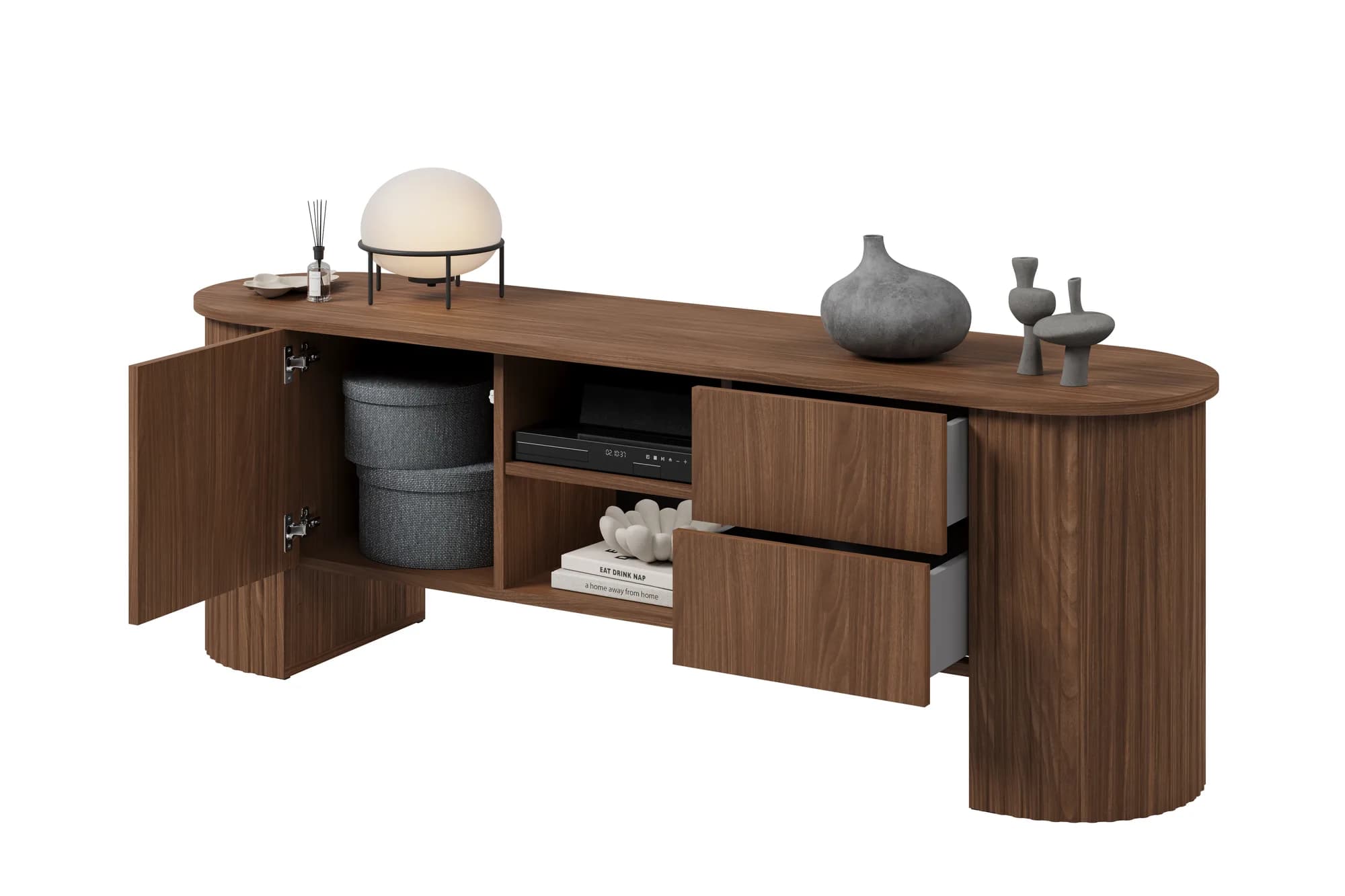 Comodă TV Cavo cu 1 ușă și 2 sertare, 180x45x60 cm — nuc Lincoln