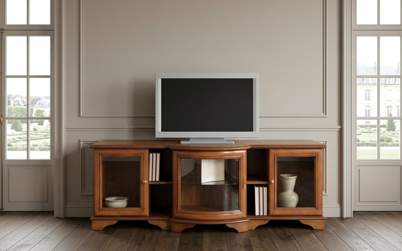 Comodă TV Zefyra, Lemn Masiv, Nuc, 62×177×61.5cm