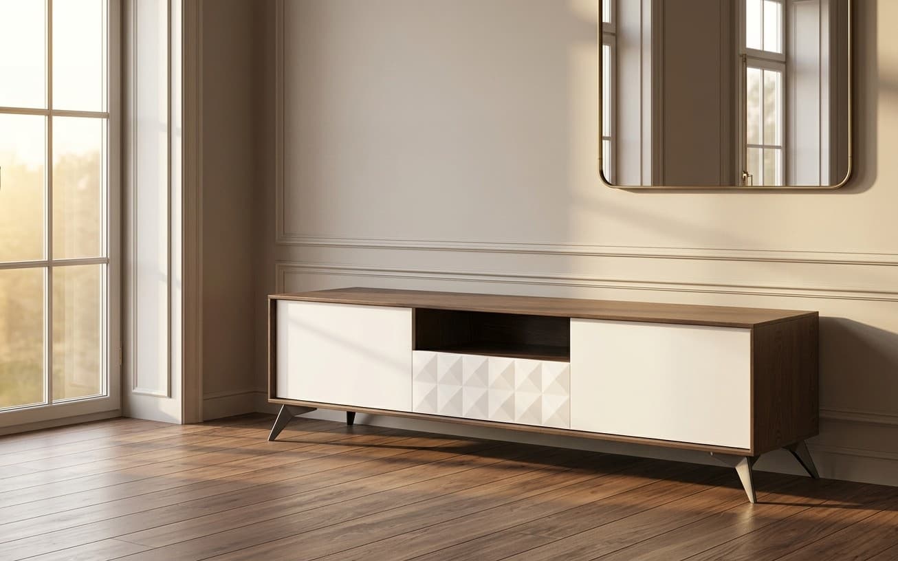 Comoda TV Zion, 166x43x46cm, Crem-Nuc