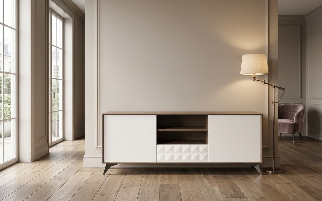 Comoda TV Zion, 166x43x60cm, Crem-Nuc