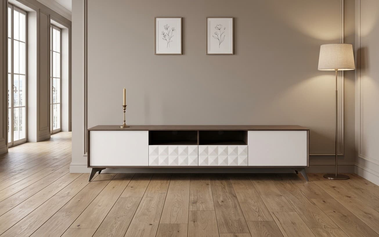 Comoda TV Zion, 203x43x46cm, Crem-Nuc