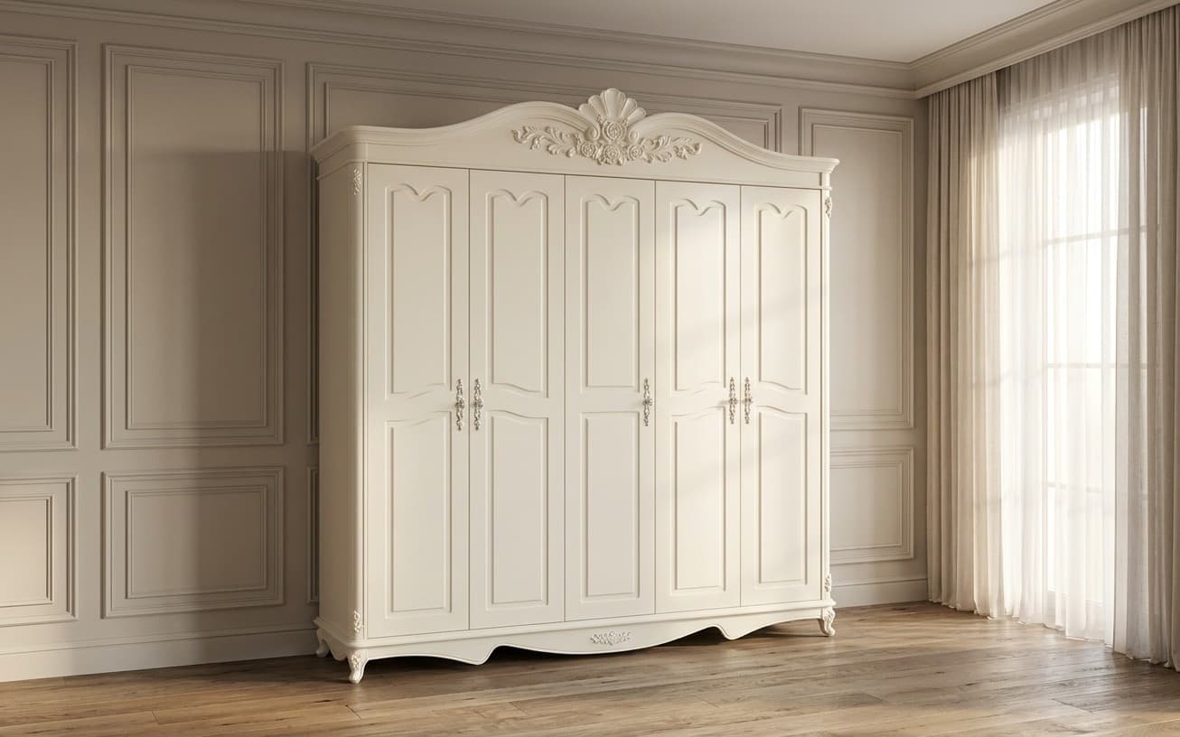 Dulap 5 Uși Paris, 223x60x248cm, Ecru