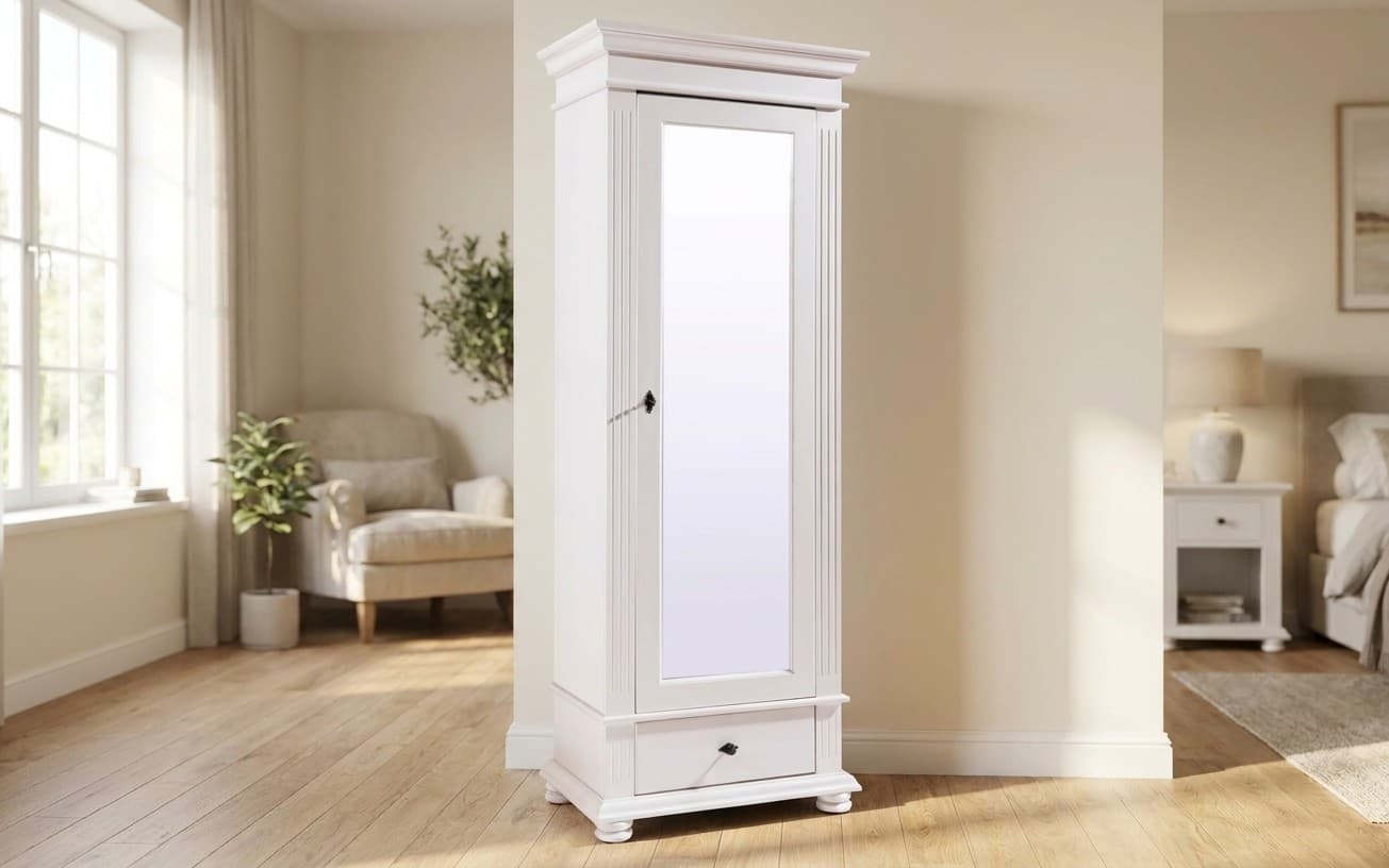 Dulap cu Oglindă Ariana, Lemn Masiv, 80x46x200cm, Alb