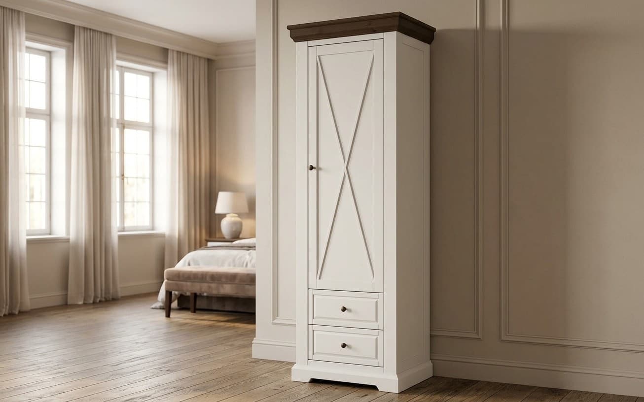 Dulap Iris II, Lemn Masiv, 70x42x200cm Alb/Nuc