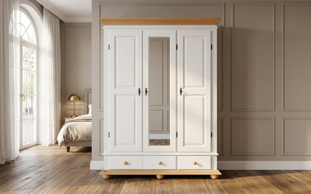 Dulap Celia, Lemn Masiv, 153x58x191, Alb/Natur