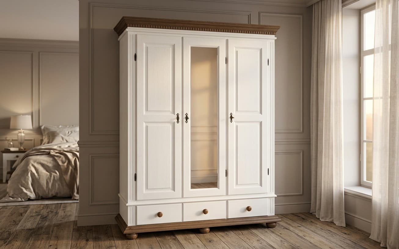 Dulap Celia, Lemn Masiv, 153x58x191, Alb/Nuc