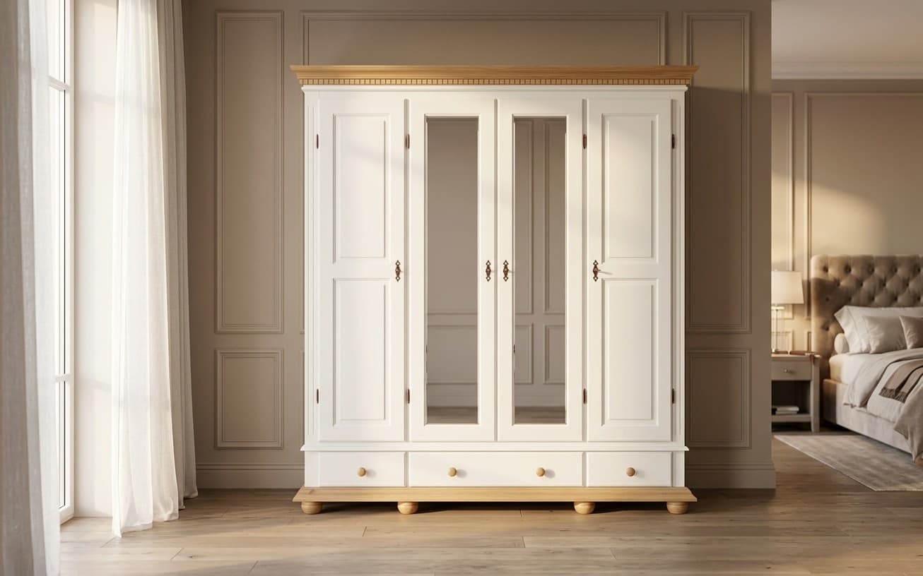 Dulap Celia, Lemn masiv, 197x58x203cm, Alb/Natur