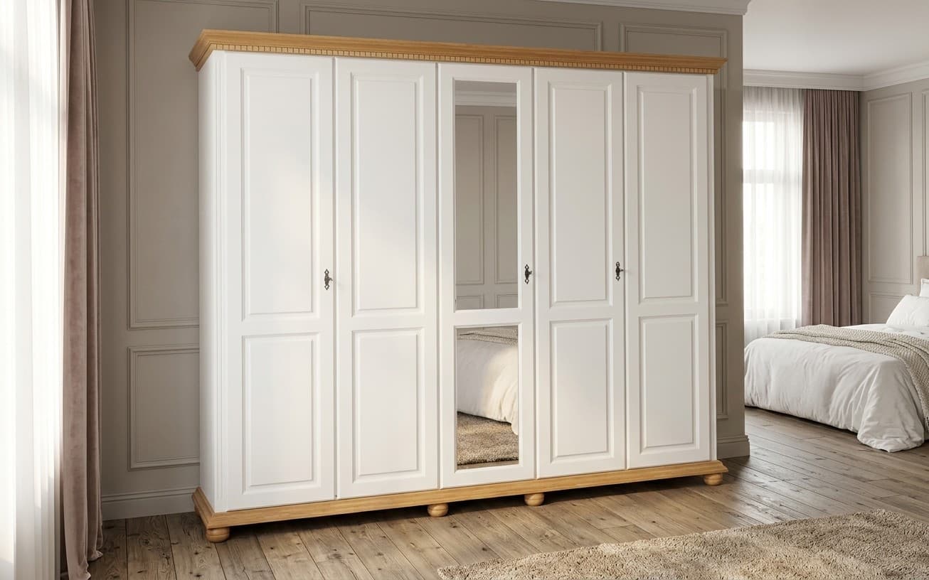 Dulap Celia, Lemn masiv, 259x62x220cm, Alb/Natur