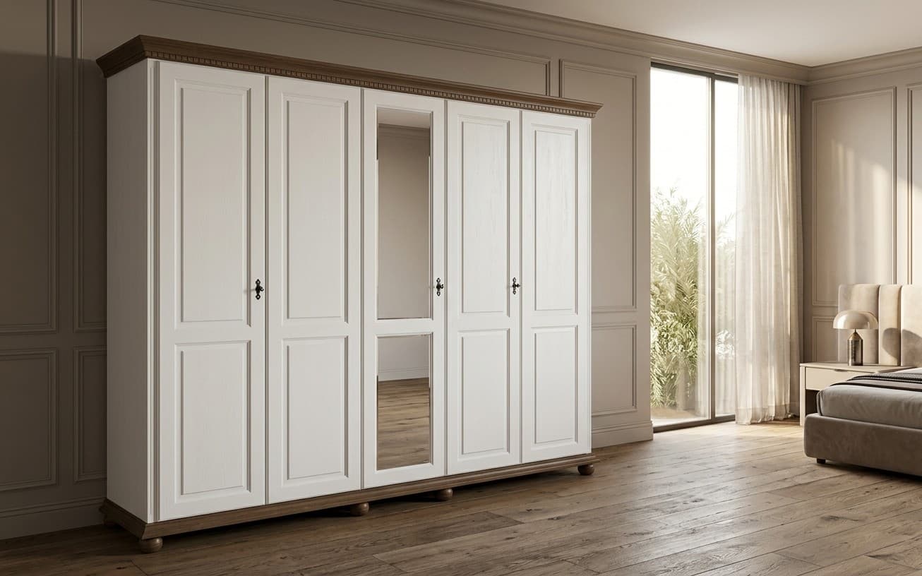 Dulap Celia, Lemn masiv, 259x62x220cm, Alb/Nuc