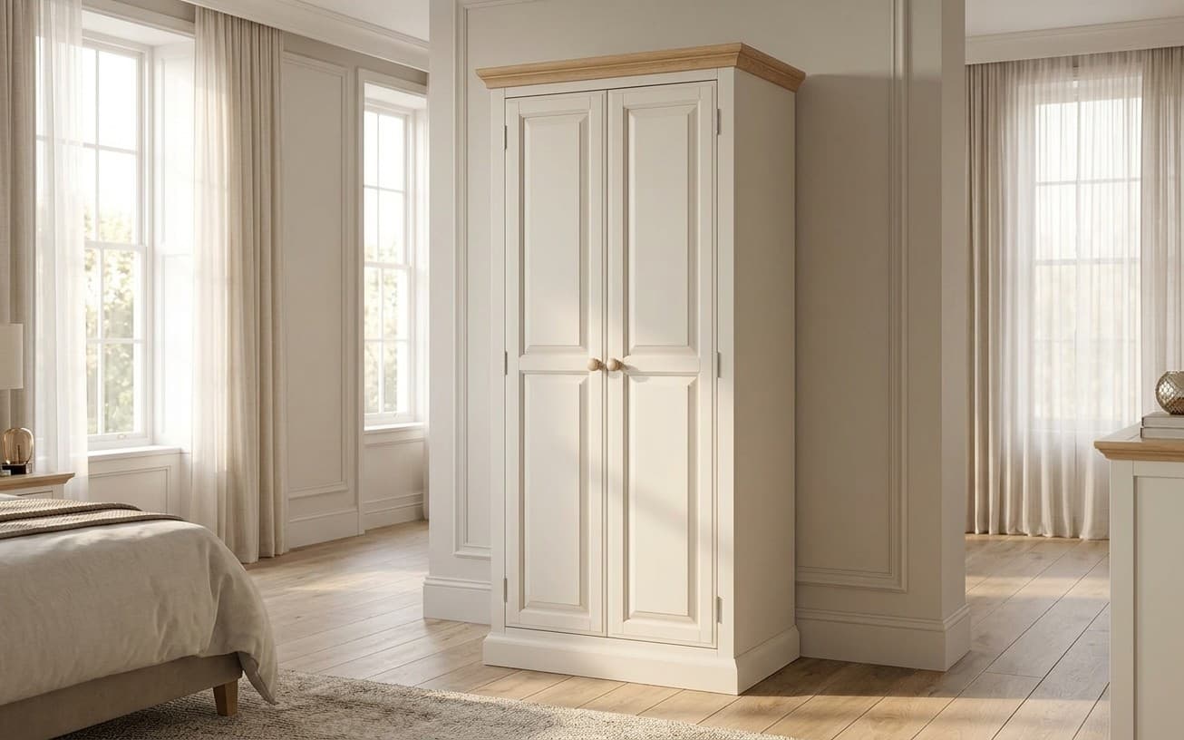 Dulap Sussane, Lemn Masiv, 86x58x200cm, Gri/Natur