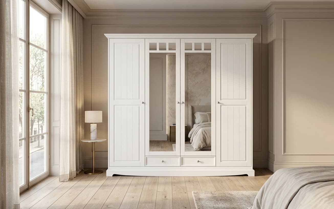Dulap Linea, Lemn Masiv, 203x65x190cm, Alb