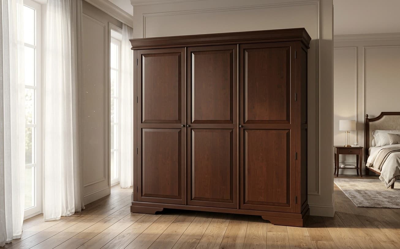 Dulap Louis 3 Uși, Lemn Masiv, Nuc, 210 x 60 x 210 cm