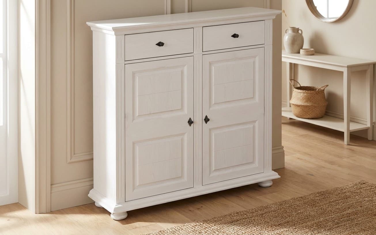 Dulap Pantofi Ariana, Lemn Masiv, 115x37,5x115 cm, Alb