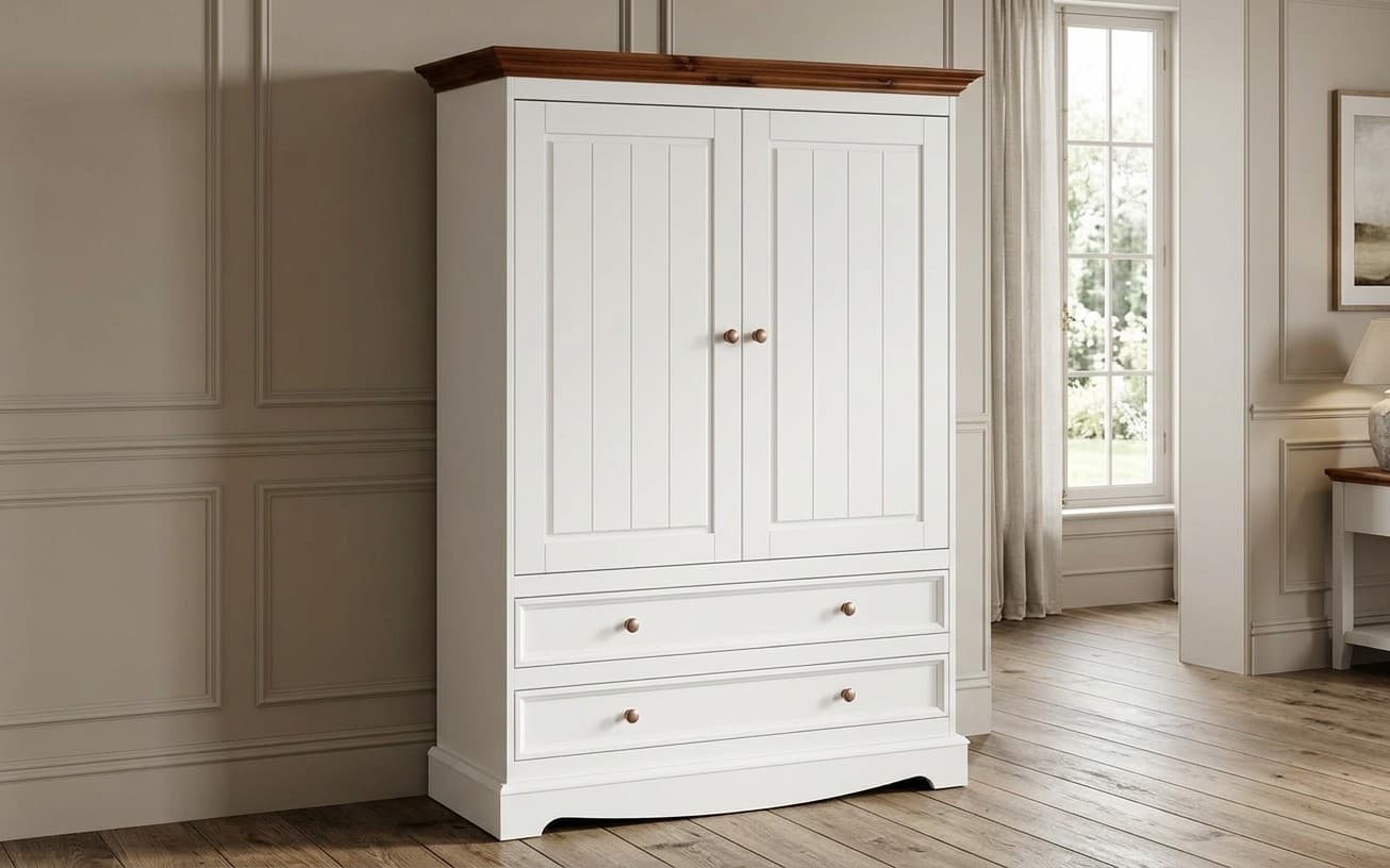 Dulăpior Linea, Lemn Masiv, 108x45x147cm, Alb-Nuc