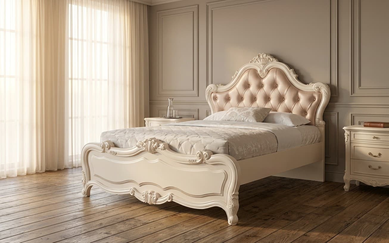 Pat Tapițat Crown Paris, 120x200cm, Ecru/Beige
