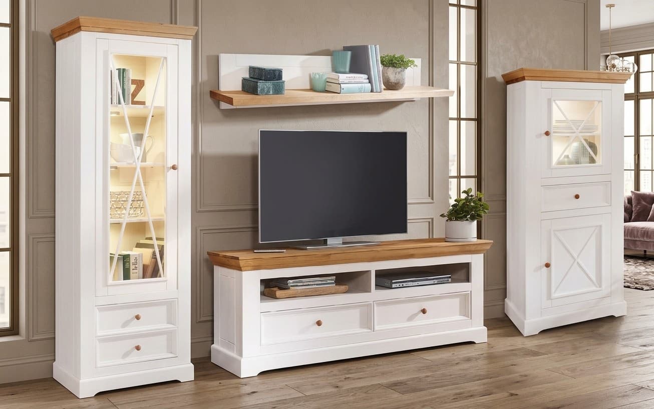 Set Living Iris, Model A, Lemn Masiv, Alb-Natur