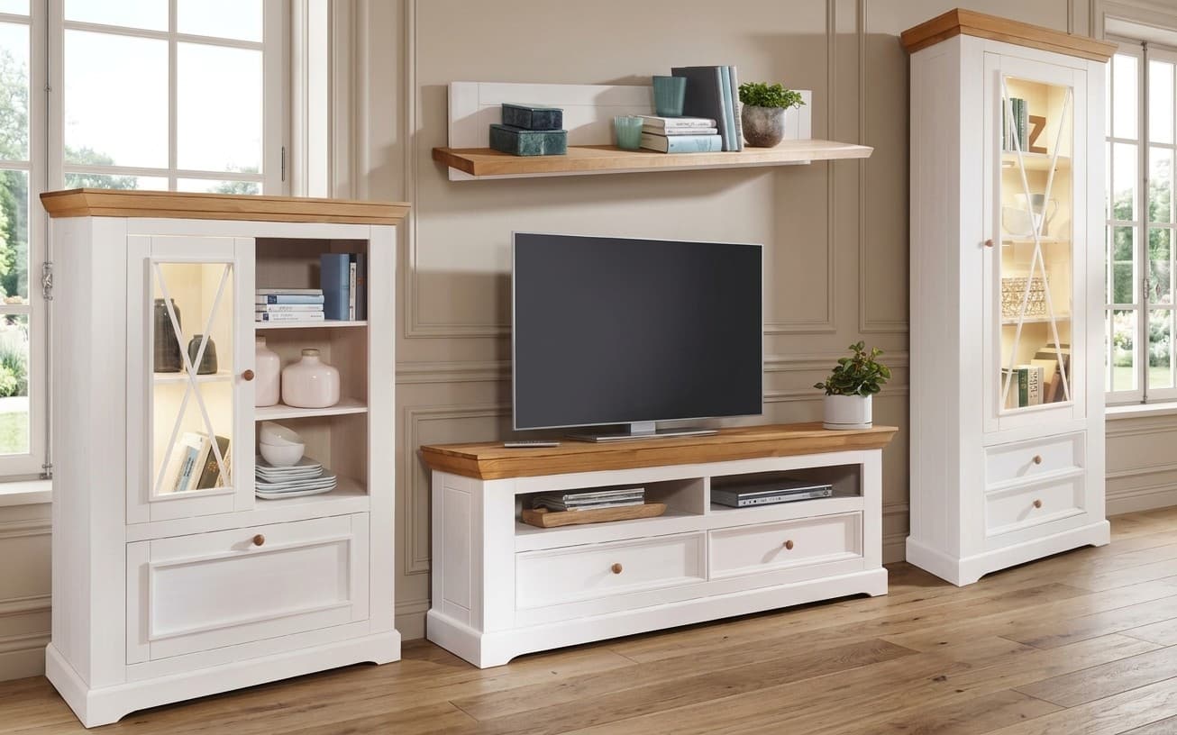 Set Living Iris, Model B, Lemn Masiv, Alb-Natur