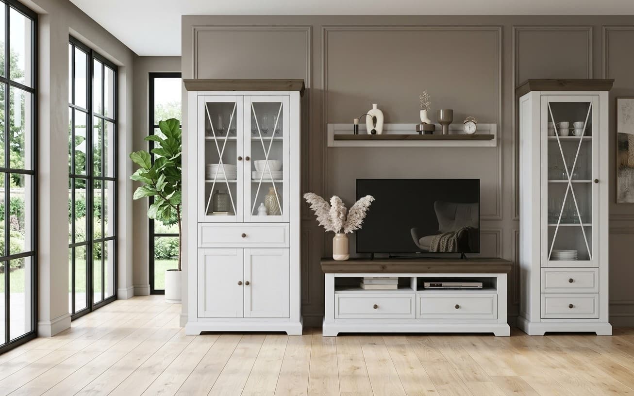 Set Living Iris, Lemn Masiv, Alb/Nuc