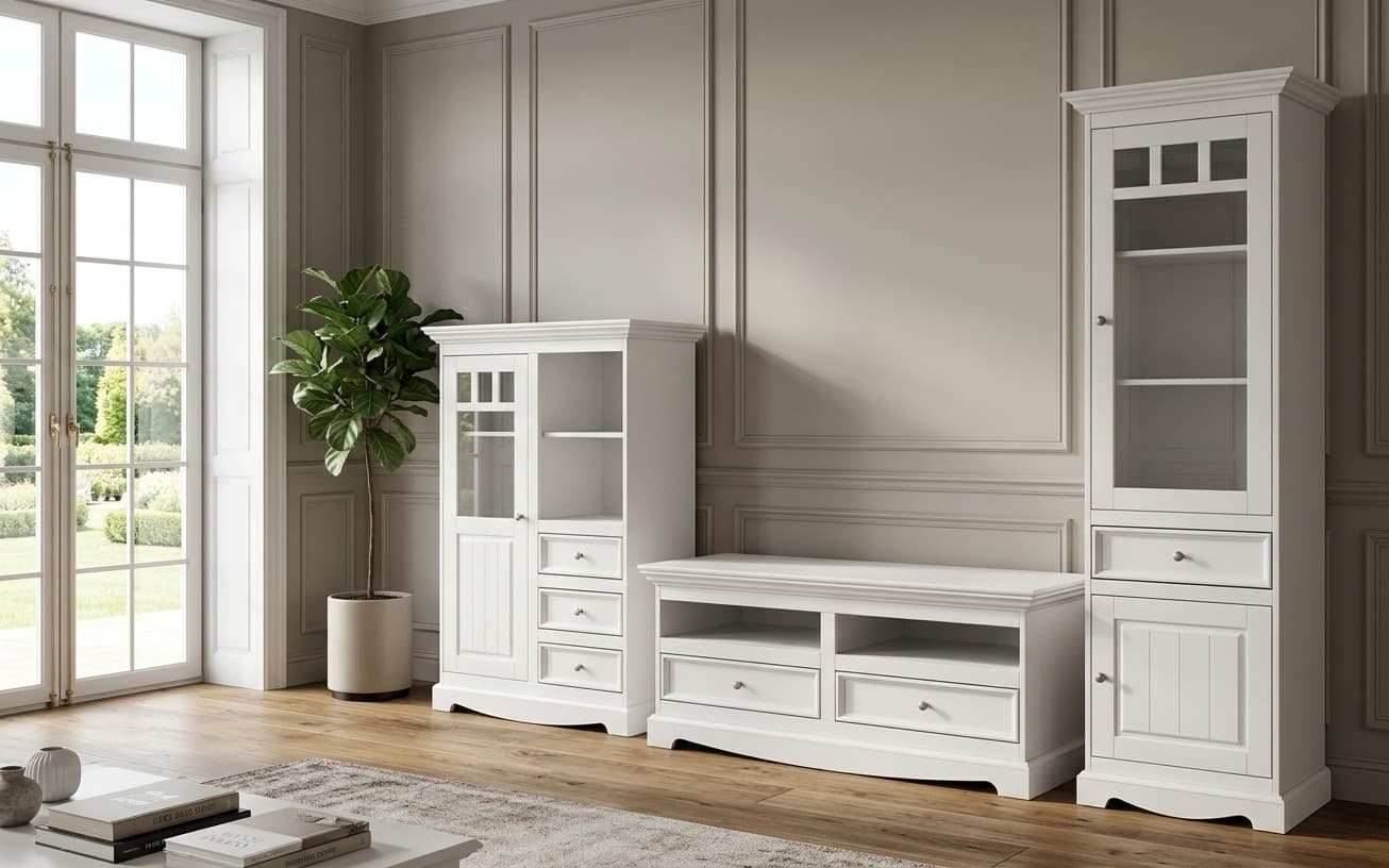 Set Living Linea, Lemn Masiv, Alb, 261 cm