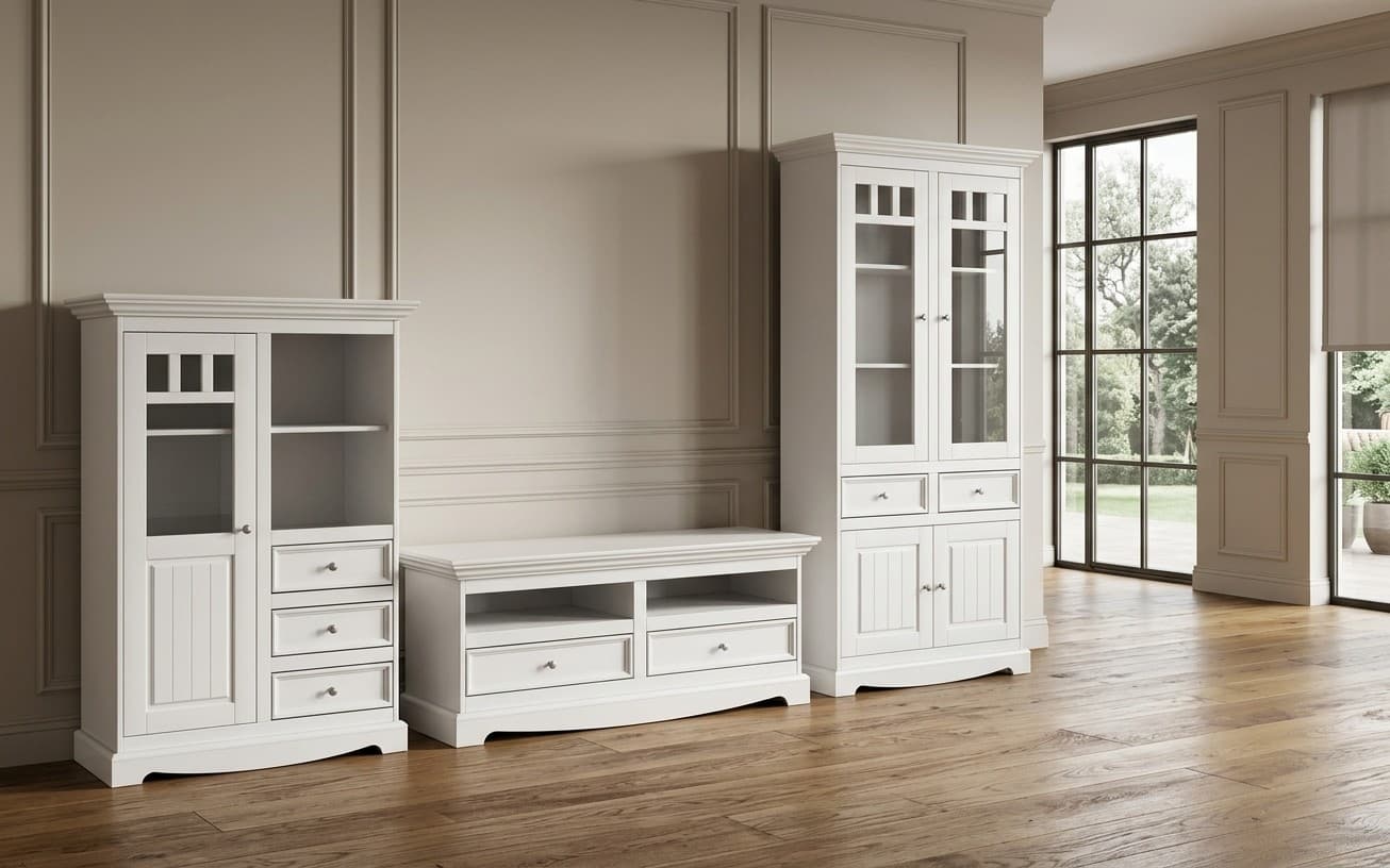 Set Living Linea, Lemn Masiv, Alb, 291 cm