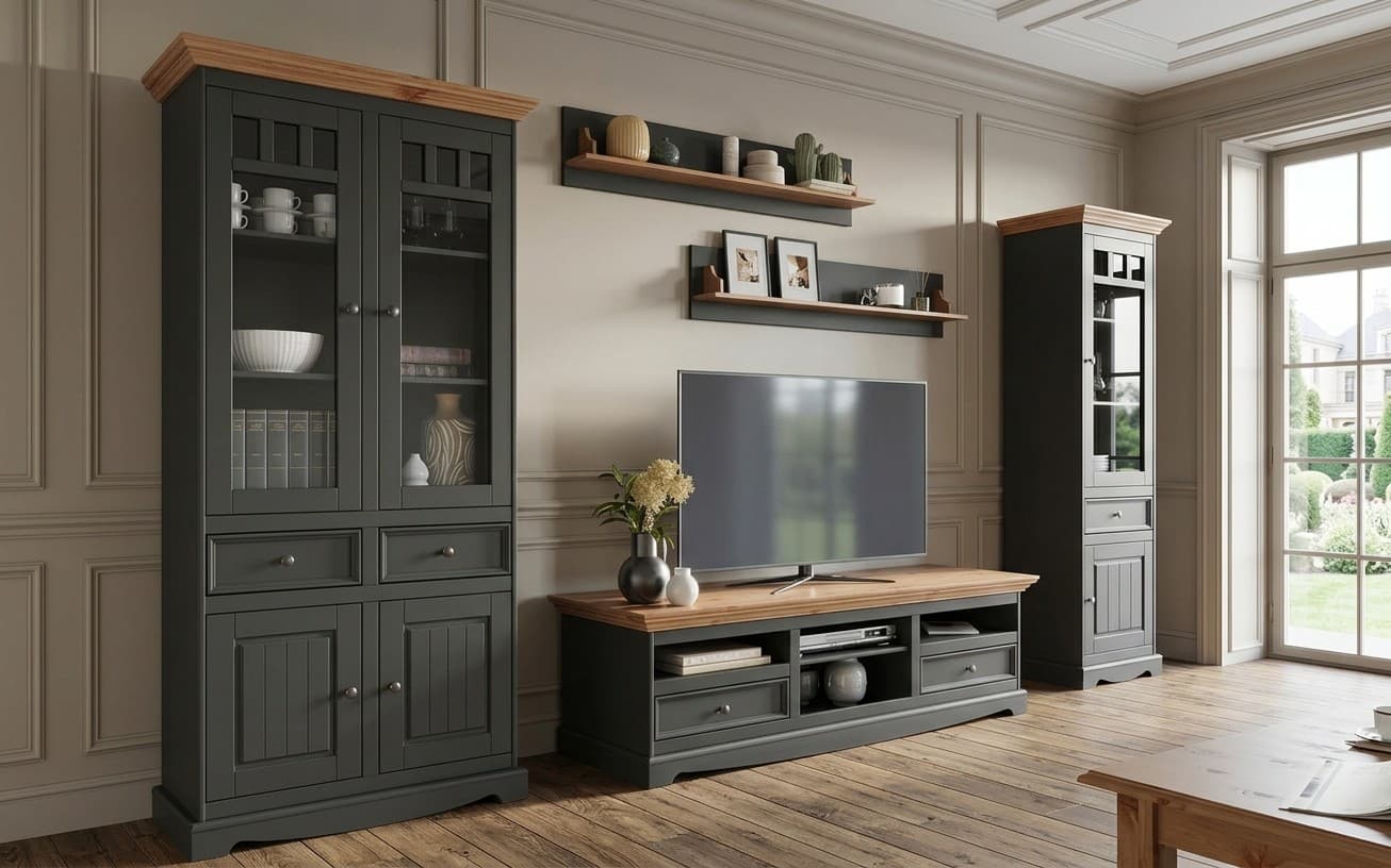 Set Living Linea, Lemn Masiv, Grafit