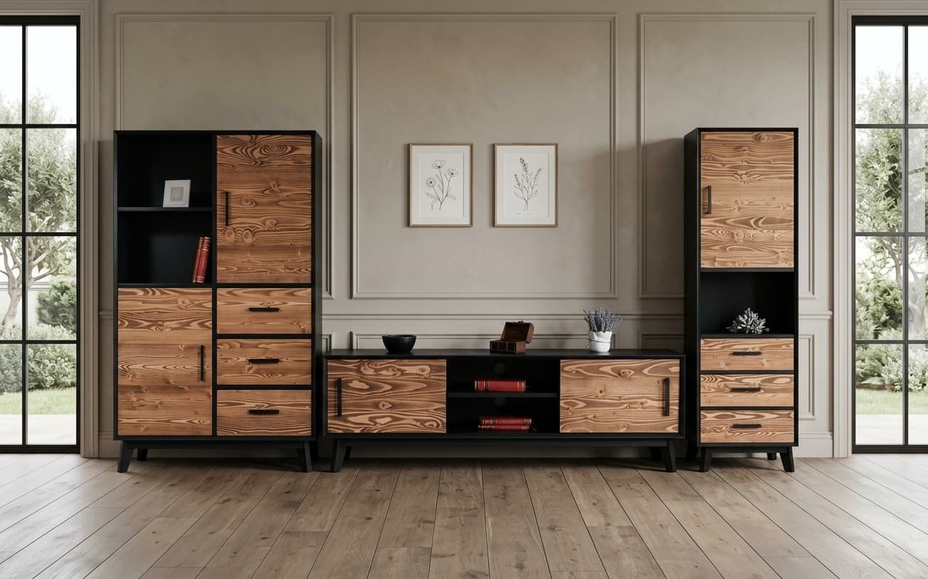 Set Living Timeless I, Lemn Masiv, Natur-Negru