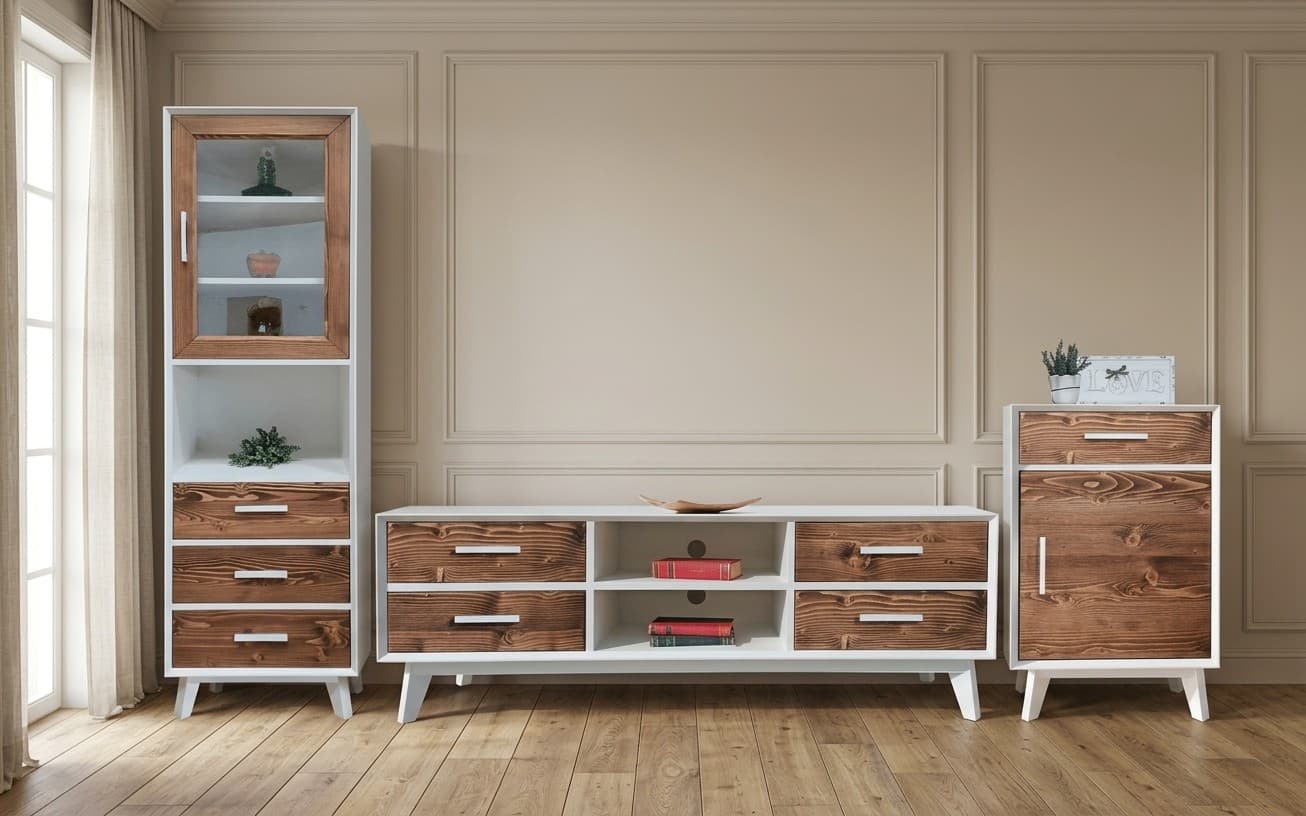 Set Living Timeless II, Lemn Masiv, Natur-Alb