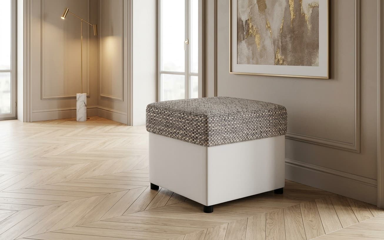 Taburet Gaultier 3, 45x45x42 cm, Alb/Gri