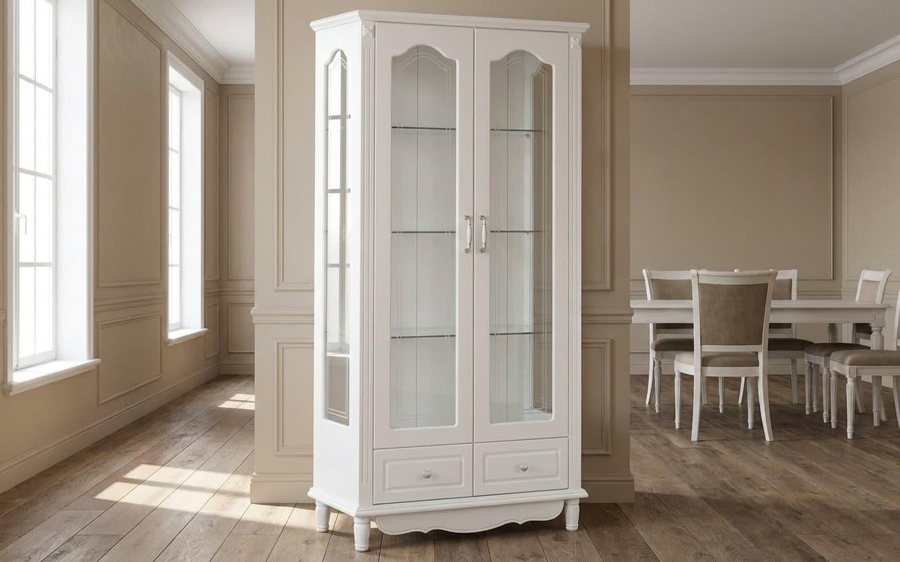 Vitrina 2 Uși Elizabeth, 100x48x200cm, Alb