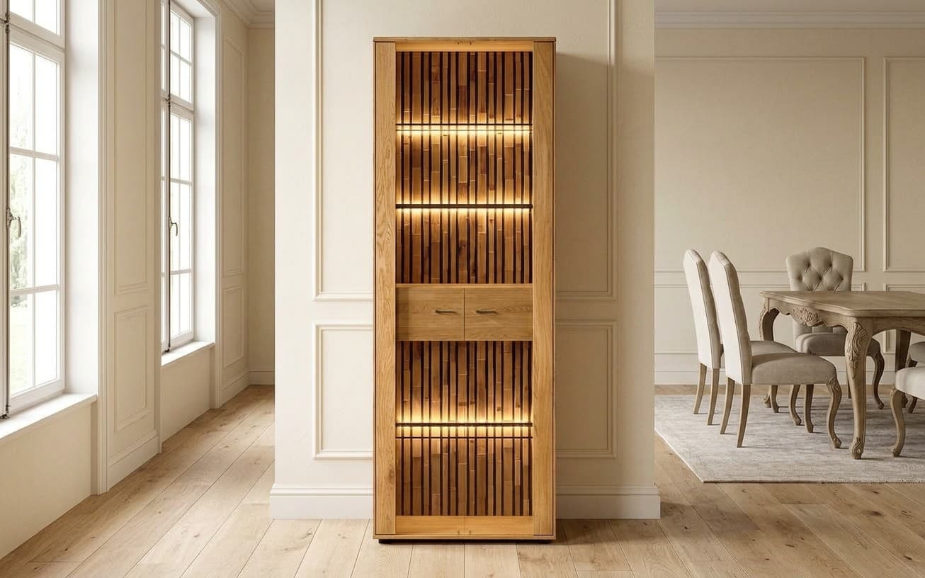 Vitrina Dubla Urban, Stejar masiv, 75x39x206cm