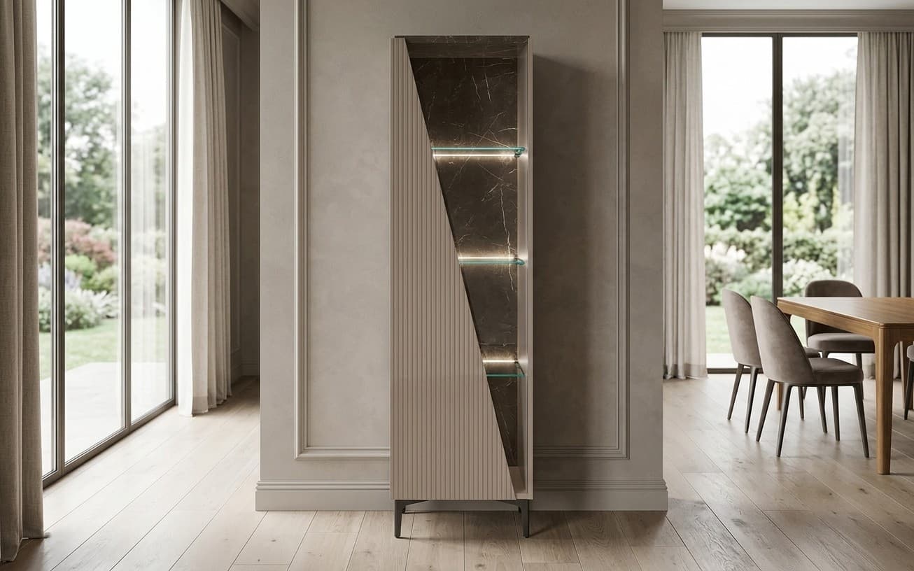 Vitrina Fidia, 1 ușă sticlă, Dreapta, 57x48x195,3 cm