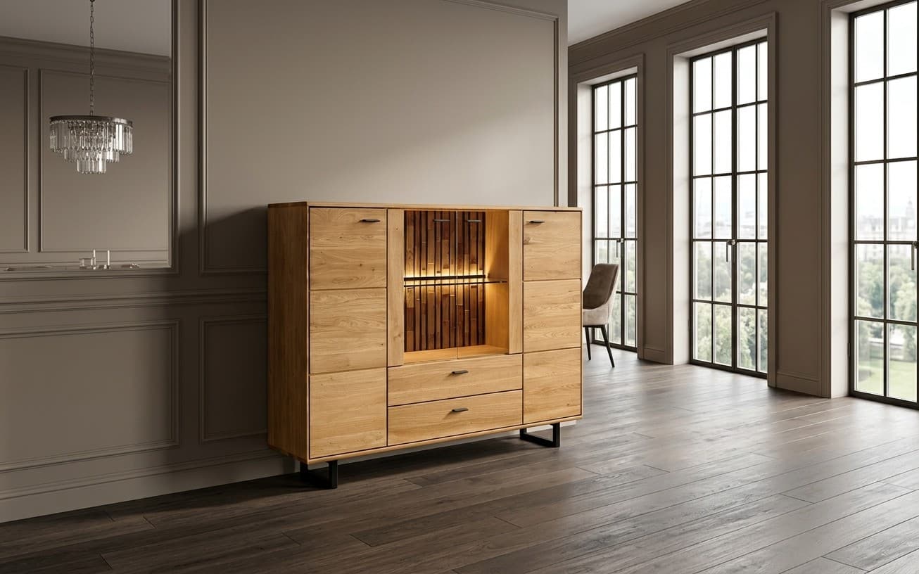 Vitrina, Urban, Stejar masiv, 147x39x116cm