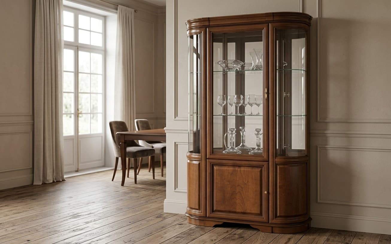 Vitrina Zefyra, Lemn Masiv, Nuc, 212×122×41 cm