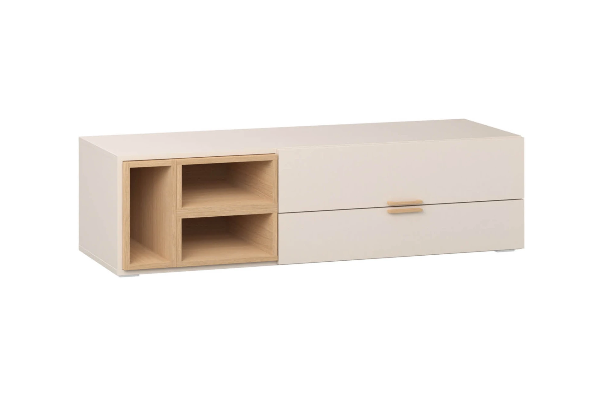 Comodă TV Vooxy Cream, 130 cm, Bej din lemn masiv