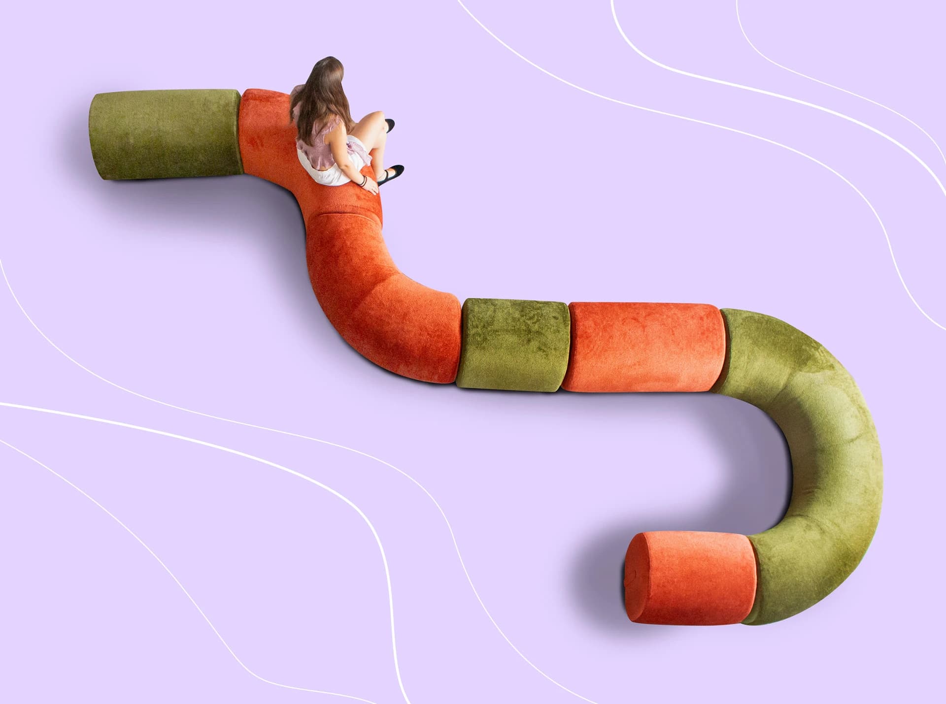 Puf Snake, Tapițat, Personalizabil din lemn masiv