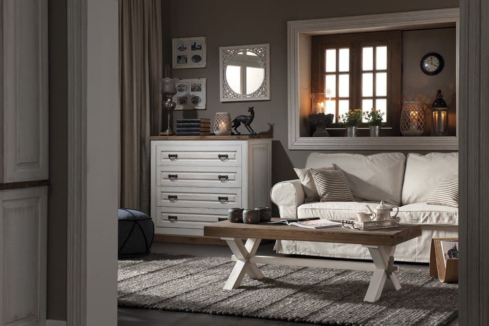 Set Living Avignon, Pin Masiv, Alb Antichizat