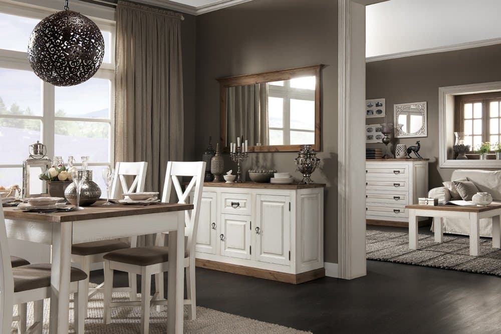 Set Living Avignon, Pin Masiv, Alb Antichizat