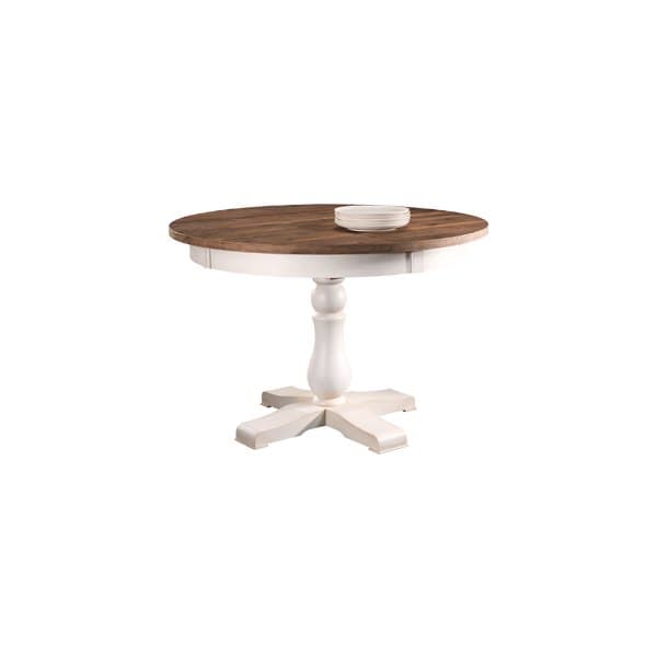 Masă Rotundă Extensibilă Avignon, Pin Masiv, Alb Antichizat, 115-165x115x77 cm
