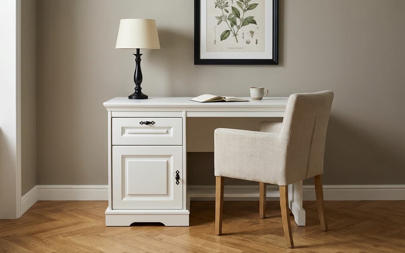 Birou Amelia, Lemn Masiv, 120x60x80cm, Alb