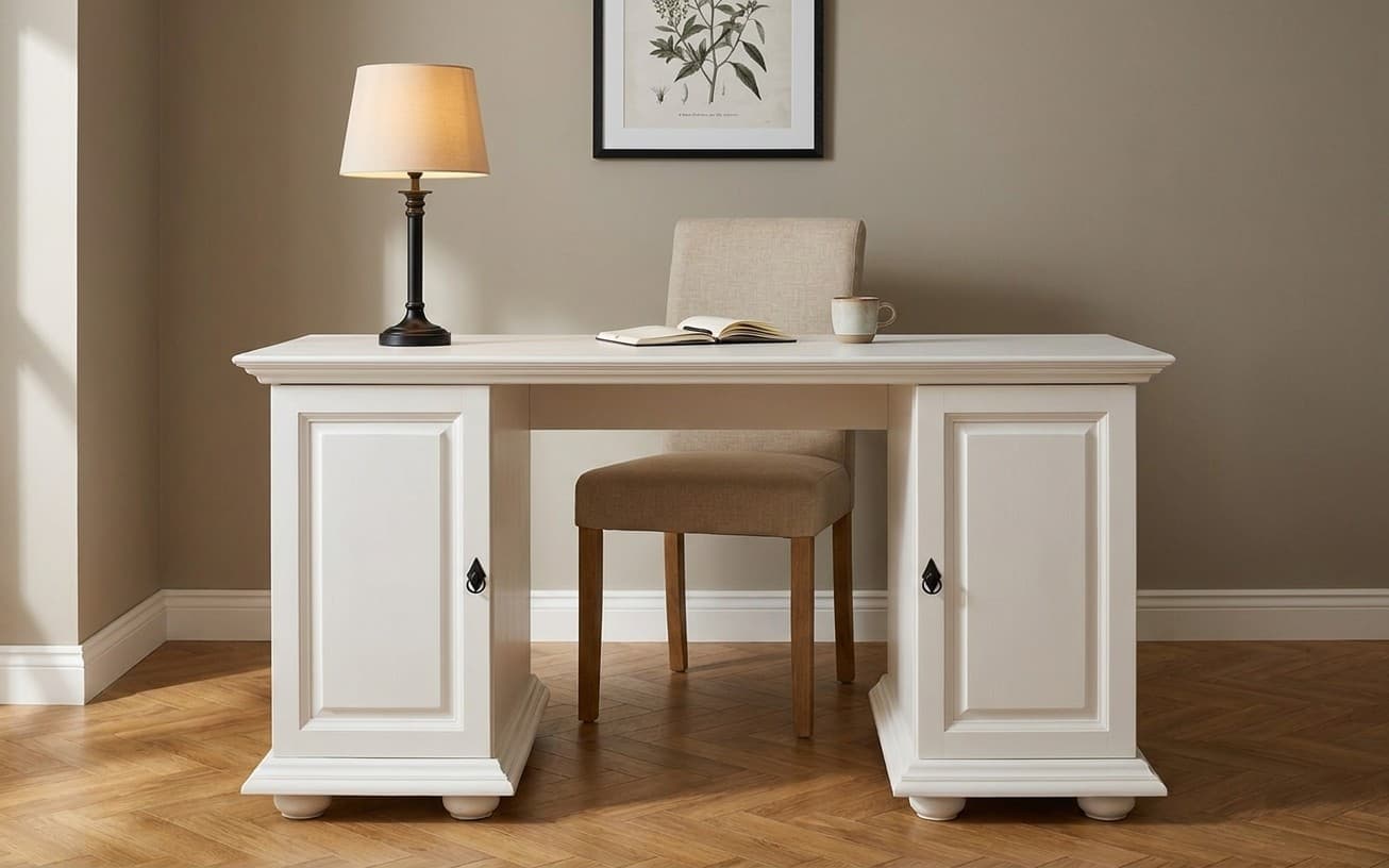 Birou Natalie, Lemn Masiv, 160x76x76cm, Alb