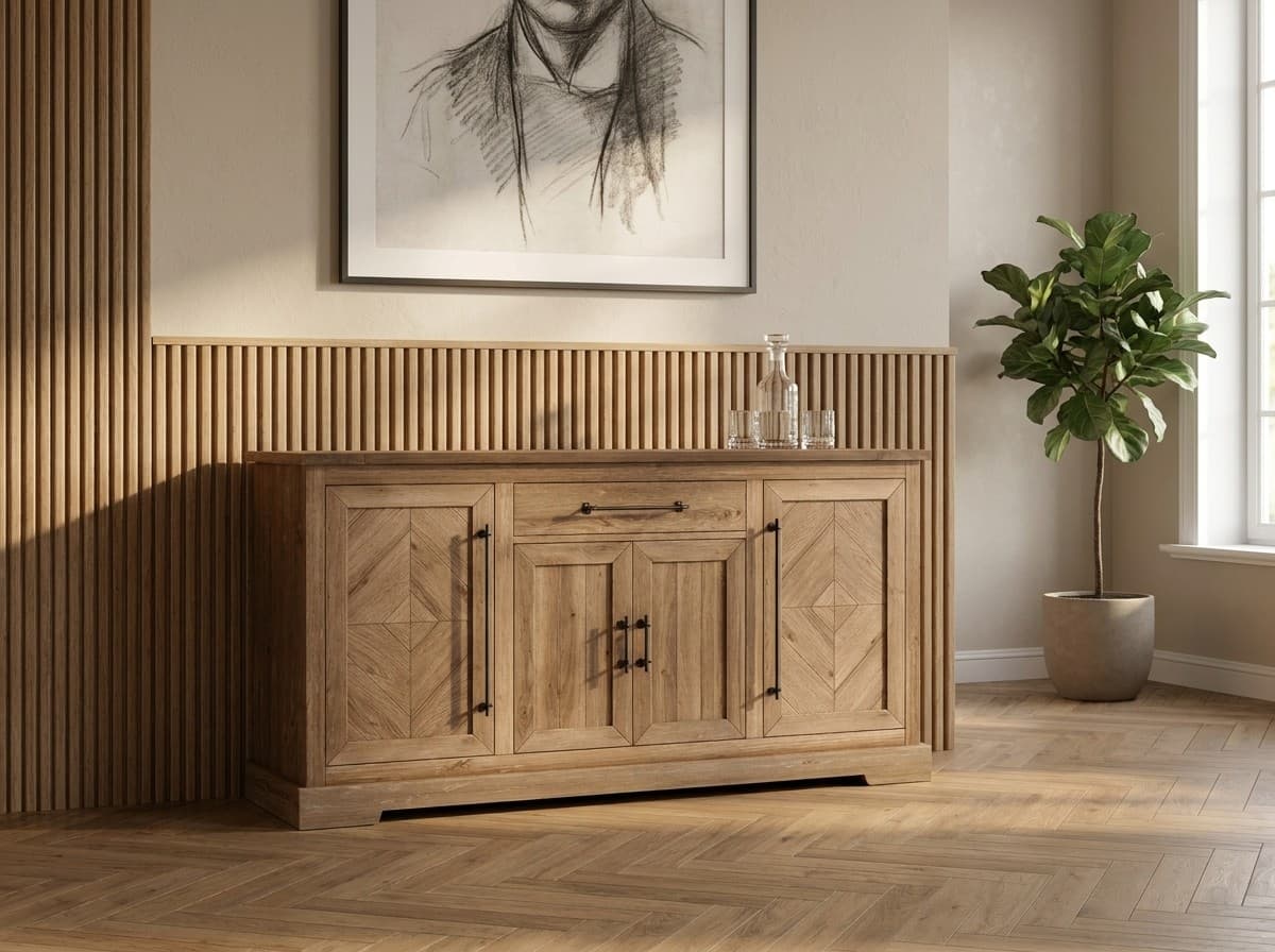 Comodă Brera, Stejar Antichizat, 164x46x85 cm – în ambianță