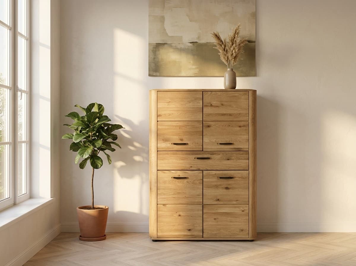 Comodă Înaltă Lugano, Stejar Masiv, 89x39x128 cm – în ambianță
