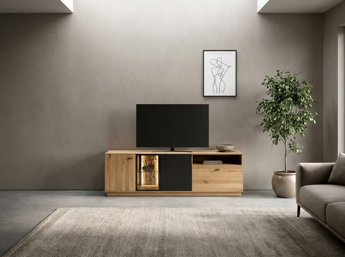 Comodă TV Modena, Stejar Masiv, 180x45x55 cm – în ambianță