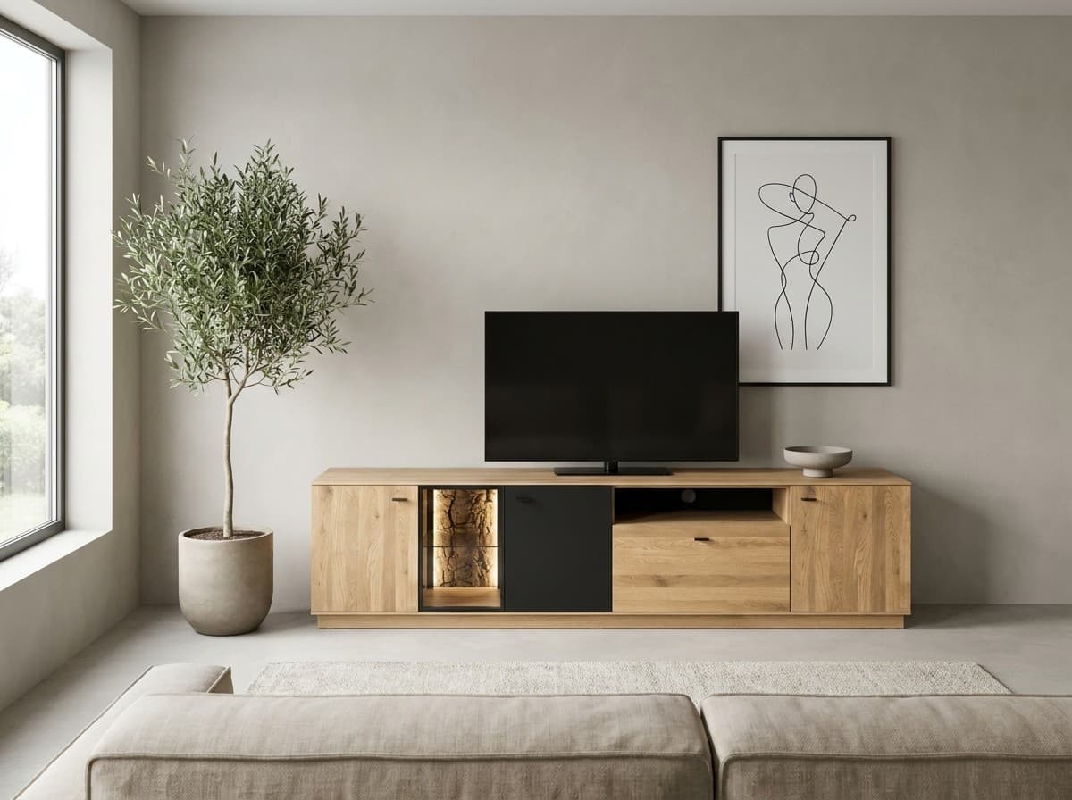 Comodă TV Modena, Stejar Masiv, 220x45x55 cm – în ambianță