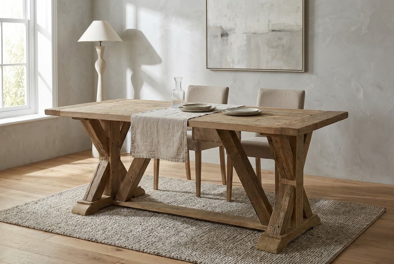 Masă Dining Morgan, Stejar Masiv Vechi, 200/220/240 x 100 x 79 cm