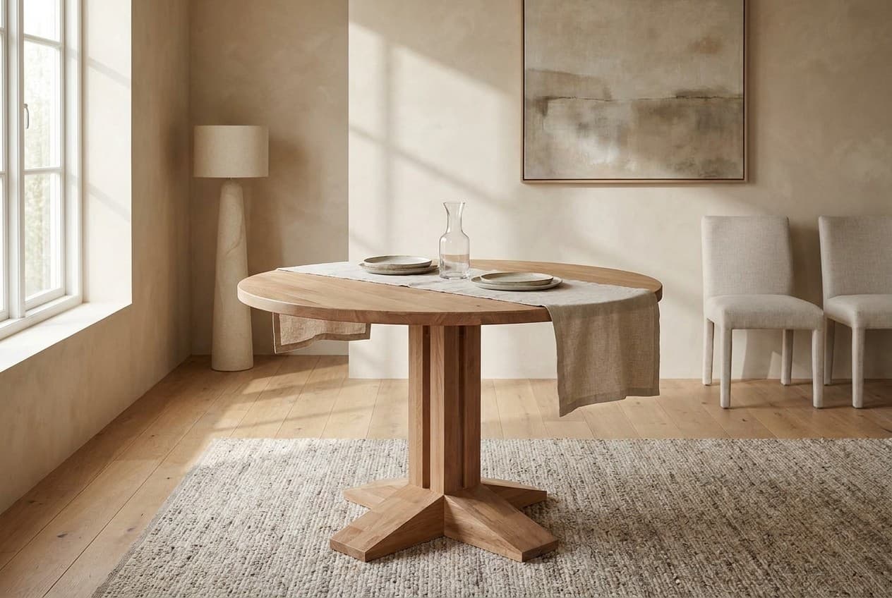 Masă Dining Chimora, Rotundă, Stejar Masiv, ø120 cm