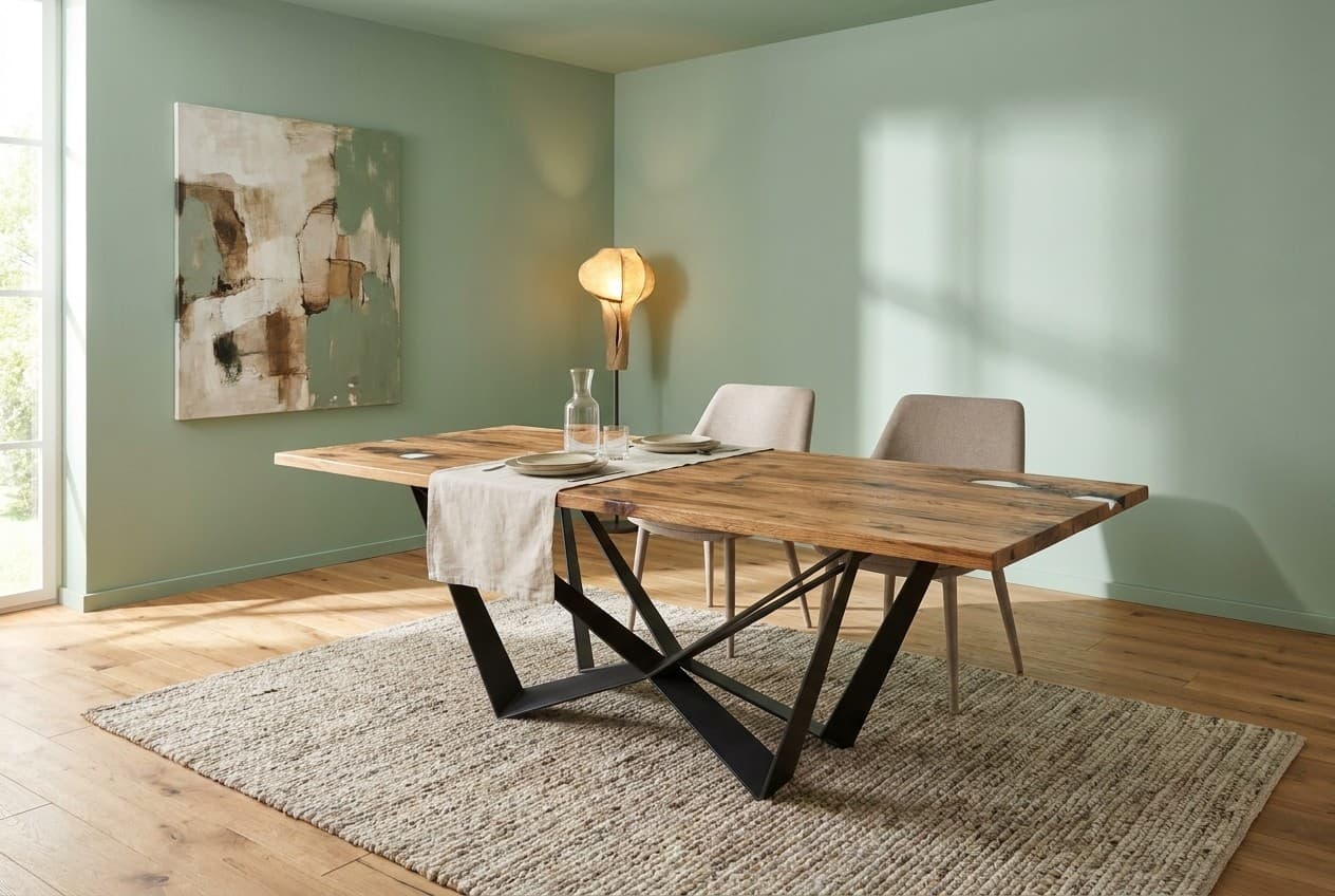 Masă Dining Viktor, Stejar, Picioare Metal, 200/220/240 x 100 x 78 cm
